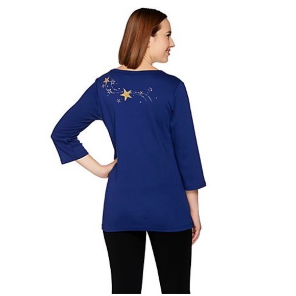 Quacker Factory 1X Wishing On A Star 3/4 sleeve top - Picture 5 of 7